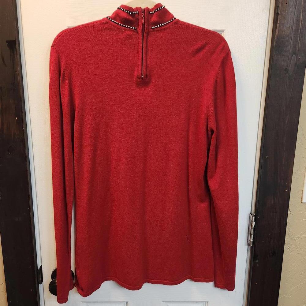 Reba Women's Long Sleeve Red Mock Neck Sweater w/ Rhinestones Size S - Picture 7 of 9